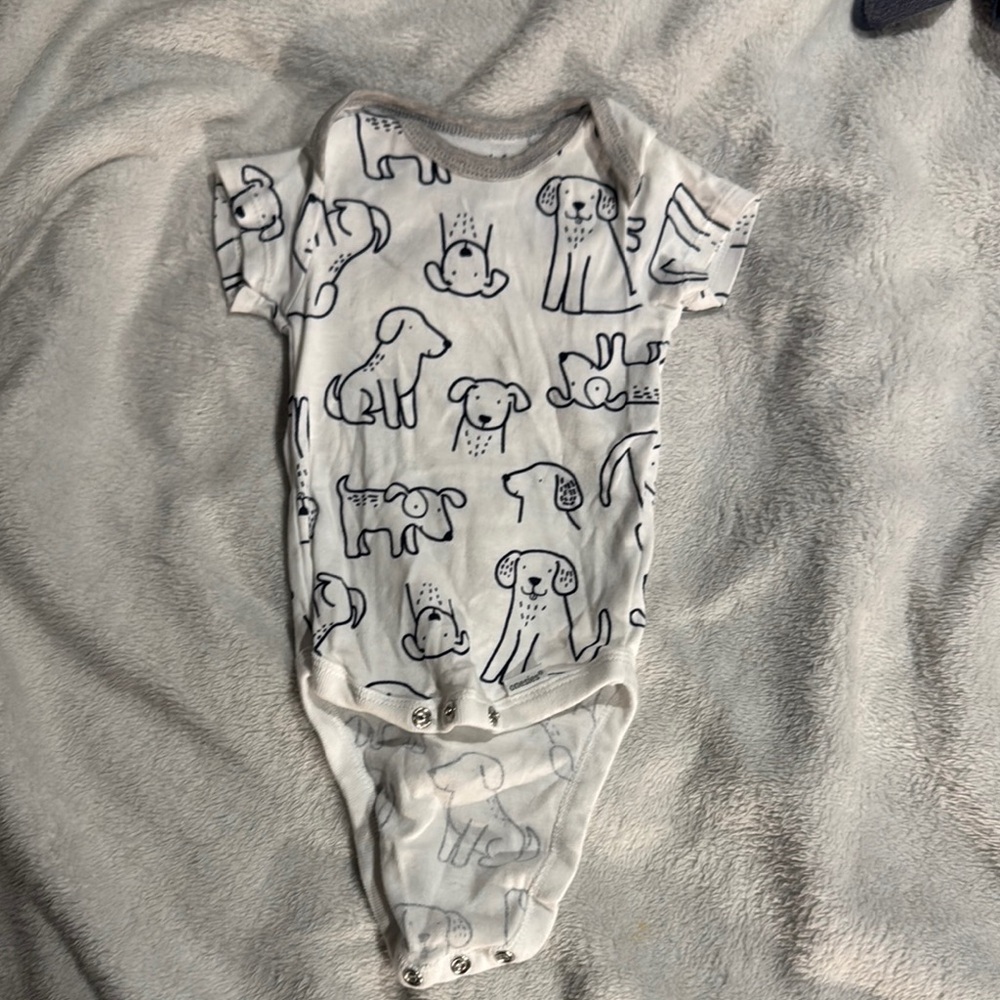 Cute Dog Print Kids Bodysuit in White and Blue